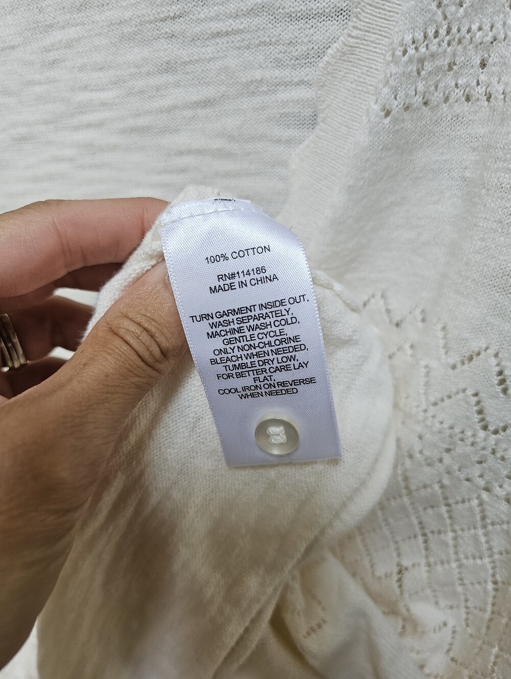 Frye Ivory Pointelle Cotton Cardigan Sweater Scalloped Hem Button Up XL - Picture 11 of 11